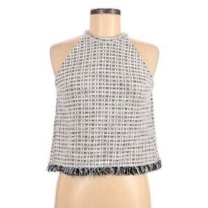 Zara Tweed Halter Neck Button Top in Off-white Size M